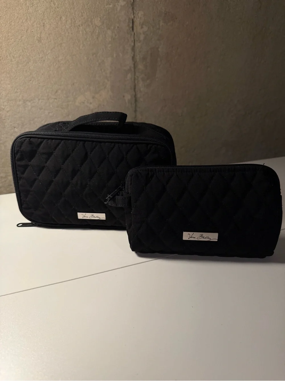 VERA BRADLEY Black Quilted Cosmetic Bag and Zip Pouch Set